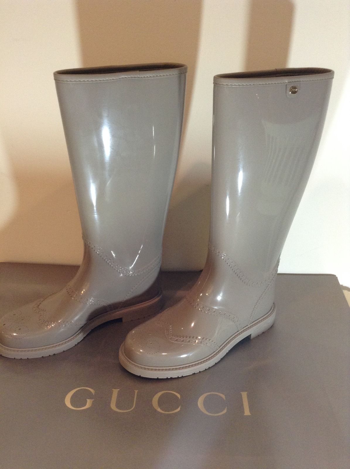 Gucci Rain Boots in Gray sz 9 Eu 39 BNIB with GG logo